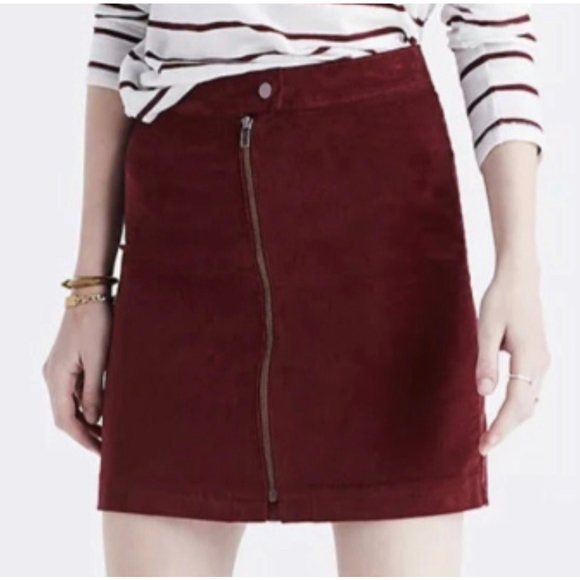 MADEWELL Studio Zip Burgundy Velvet Mini Skirt - Picture 1 of 5